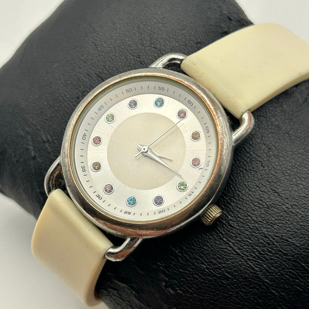 Multi-colored Crystal Hourly Dial White Silicon Band Elegant Watch, Working - Picture 2 of 8